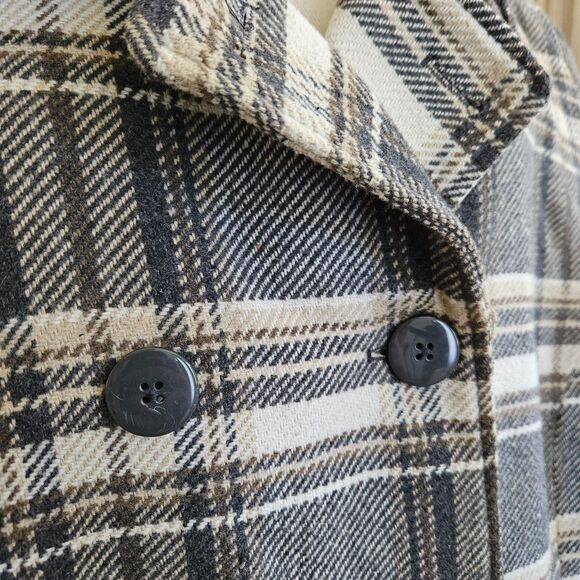 WOMAN WITHIN 30W 4X Gray Black Plaid Wool Pea Coat Cream Brown Plaid $179 - Picture 3 of 11